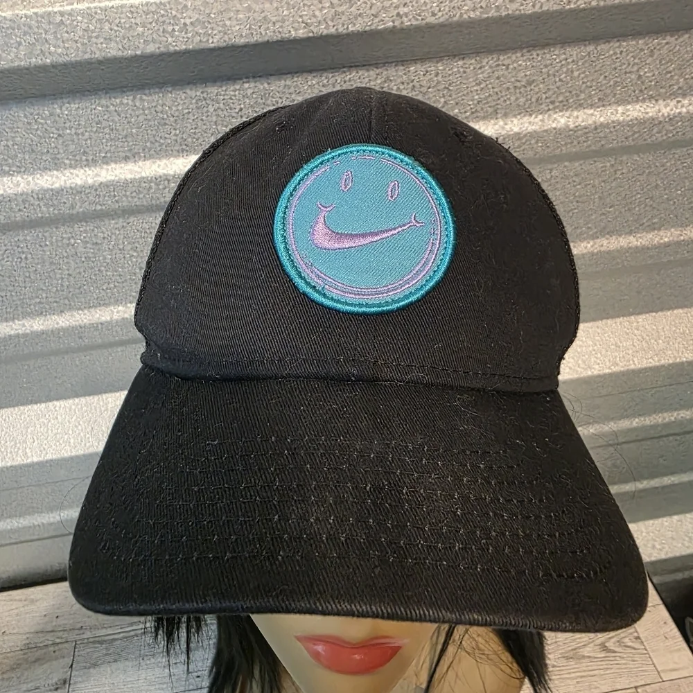 Nike Black Cap with Blue and Green Smiley Patch